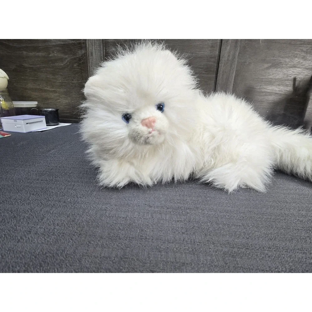 A&A Plush White Persian Cat Kitten Stuffed Animal Long Hair Blue Eyes